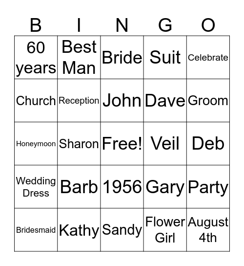 Happy 60th Anniversary Bingo Card