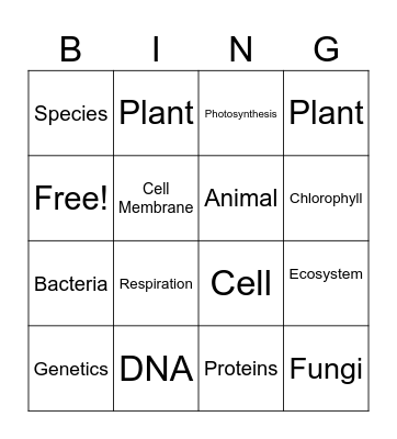 Biology Bingo Card