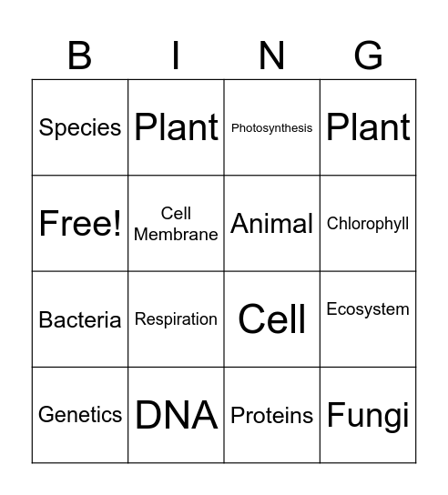 Biology Bingo Card