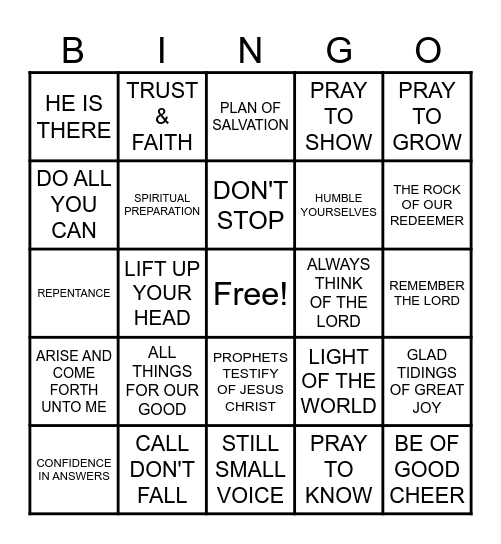 RELIEF SOCIETY BINGO Card