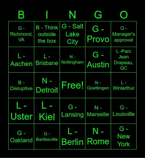 Lime BINGO Card