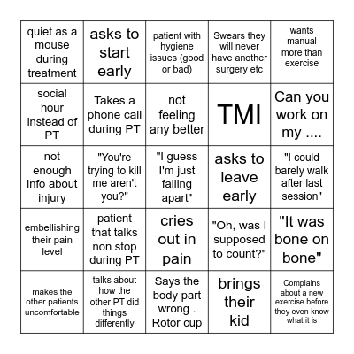 PATIENT BINGO Card