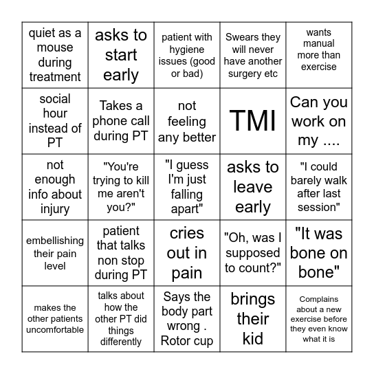 PATIENT BINGO Card