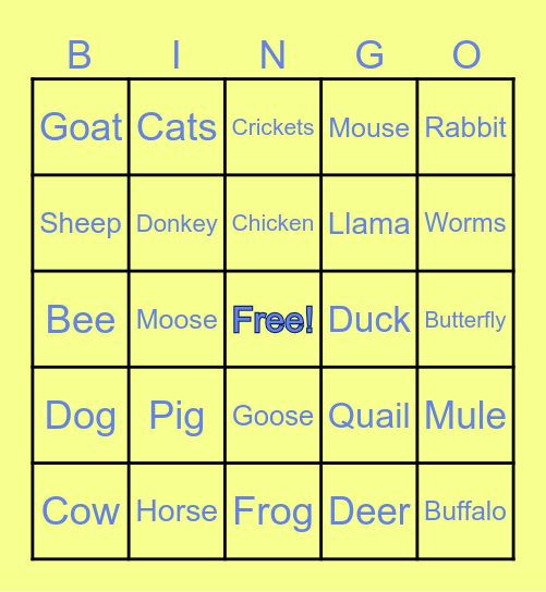 Things you may see on a farm, Bingo! Bingo Card