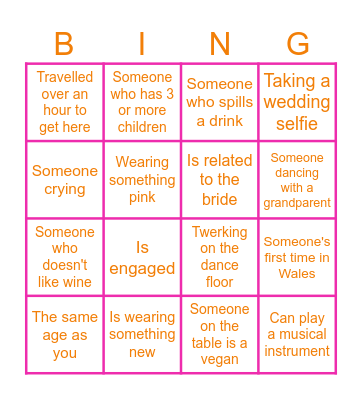 Tash & Euan's Wedding Bingo Card