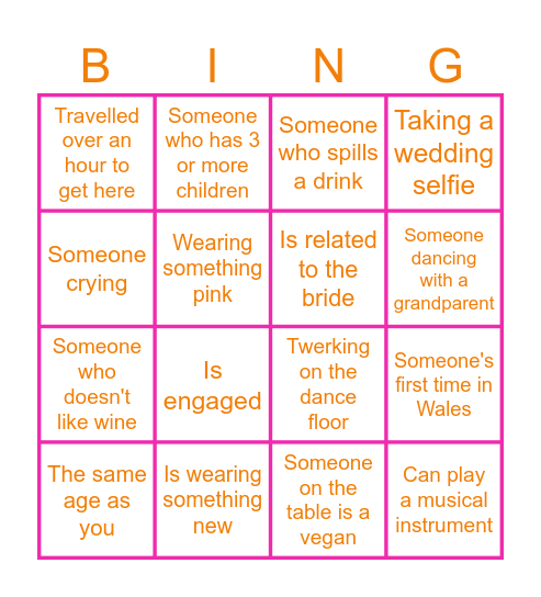 Tash & Euan's Wedding Bingo Card