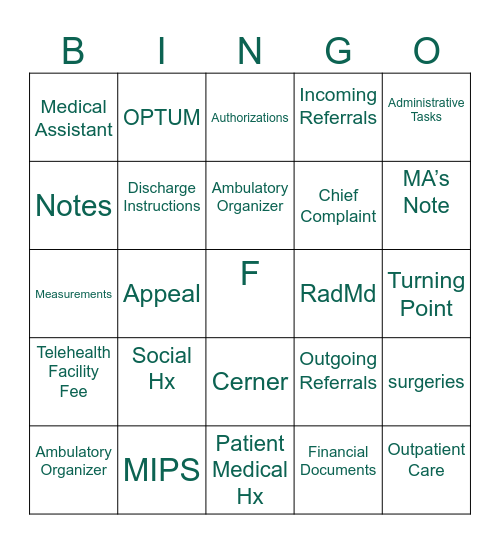 DHR HEALTH CLINICS Bingo Card