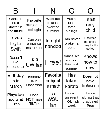 Get to Know FIA! Bingo Card