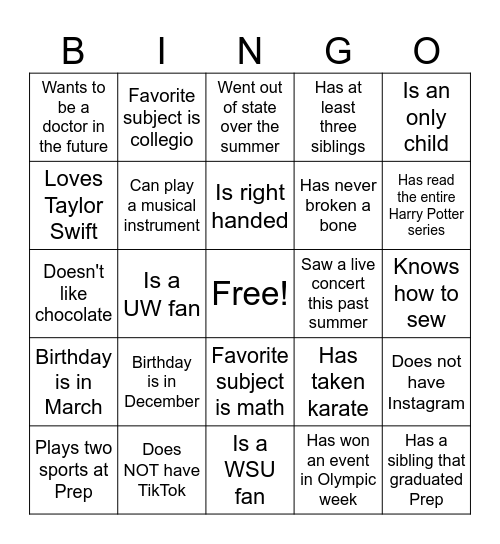 Get to Know FIA! Bingo Card