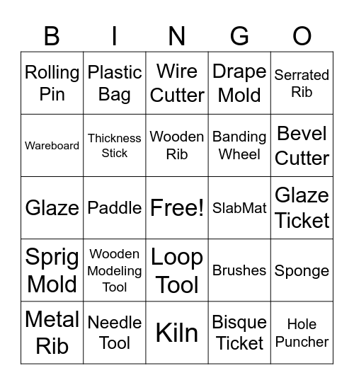 Pottery Tools Bingo Card