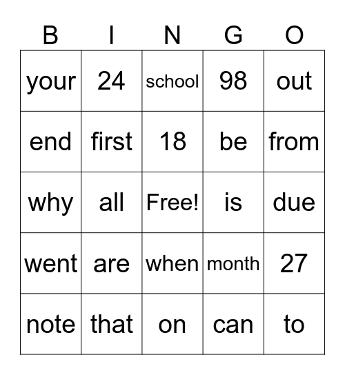 Untitled Bingo Card
