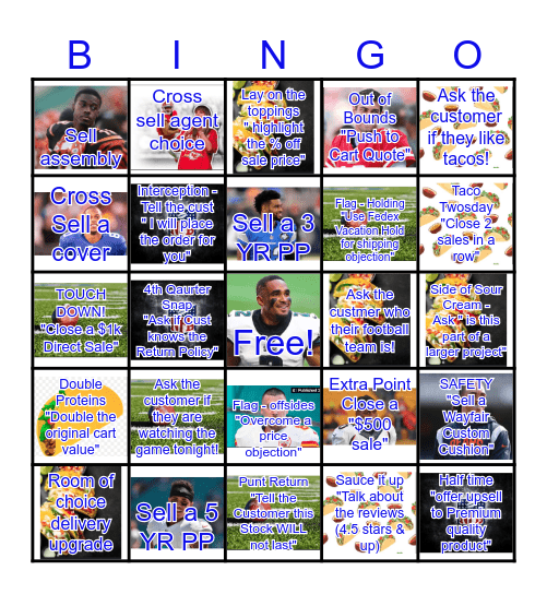 Taco, Football, & Sales Bingo Card