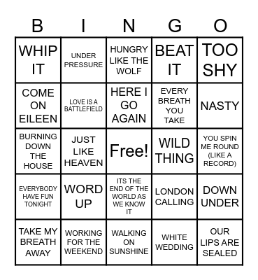 SUMMIT EVENTS 80'S MUSIC BINGO Card