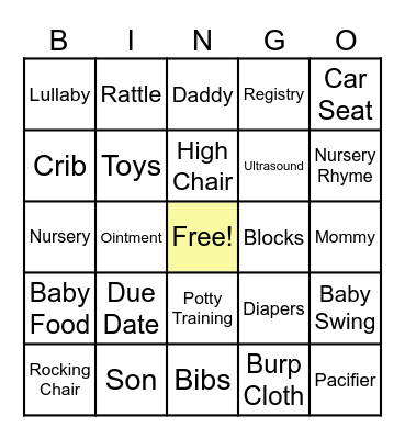 Baby Shower Bingo Card