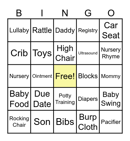 Baby Shower Bingo Card