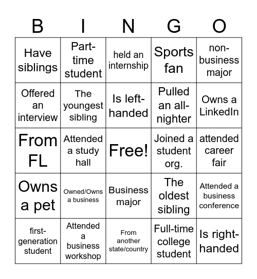 NABA FIU Bingo ! Bingo Card