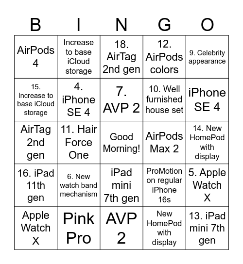 It's Glowtime Bingo Card