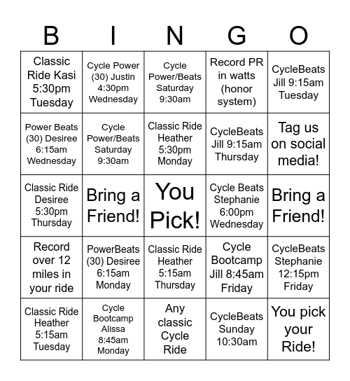 OPS Cycle Bingo Card