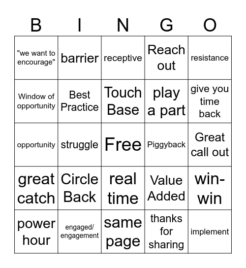 Corporate Jargon Bingo Card
