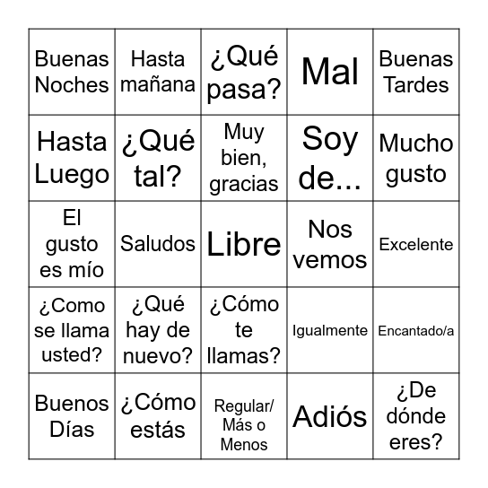 SALUDOS Bingo Card