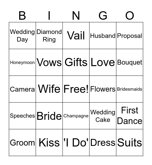 Brigid's Bridal Bingo  Bingo Card