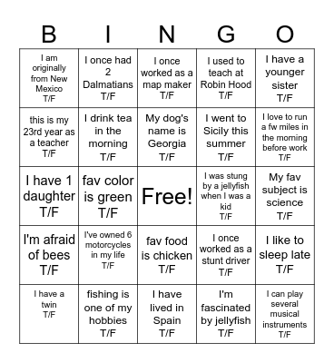 Mr. S?.......T/F Bingo Card