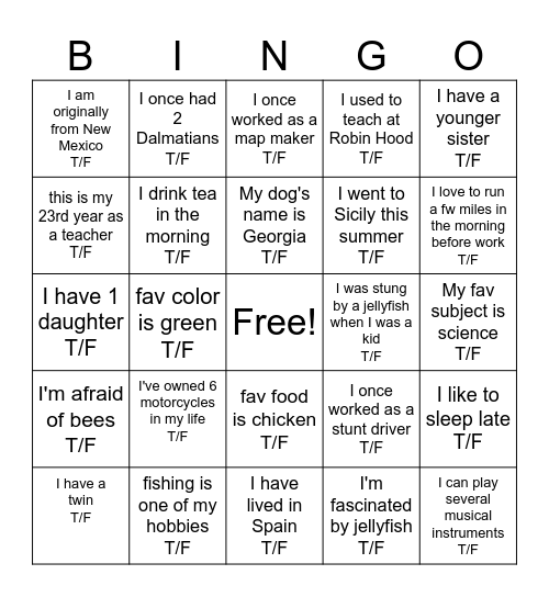 Mr. S?.......T/F Bingo Card