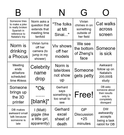 DUVS Bingo Card