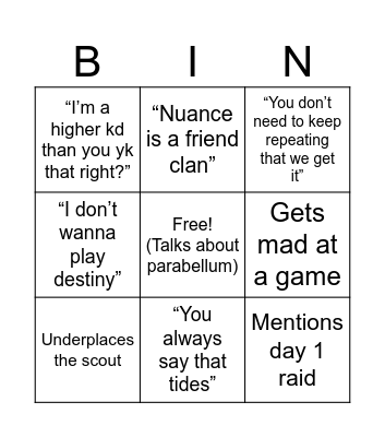 Moonshame Bingo Card