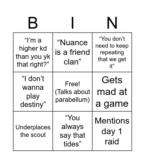 Moonshame Bingo Card