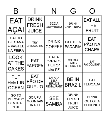 ANNIE AND MIKE'S BRAZILIAN BINGO Card