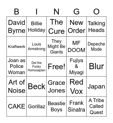 Claire's Music Bingo Card