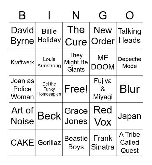 Claire's Music Bingo Card