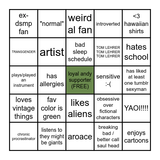 ANDY MCRJELLYFISH BINGO Card