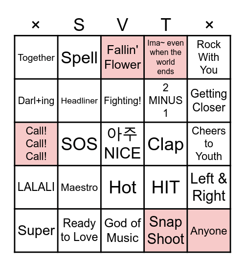 Seventeen Lollapalooza Bingo Card