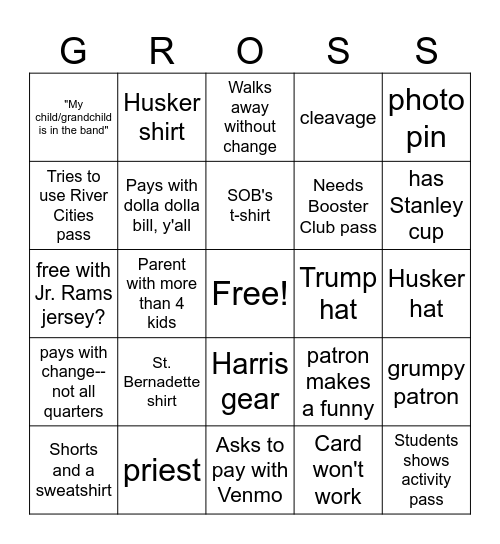 Season Opener Bingo Card