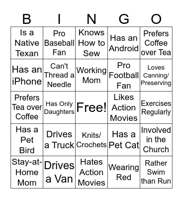 Ladies Bingo Card