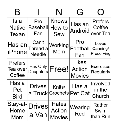 Ladies Bingo Card