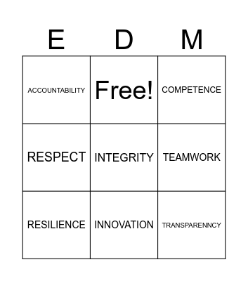 CORE VALUES Bingo Card