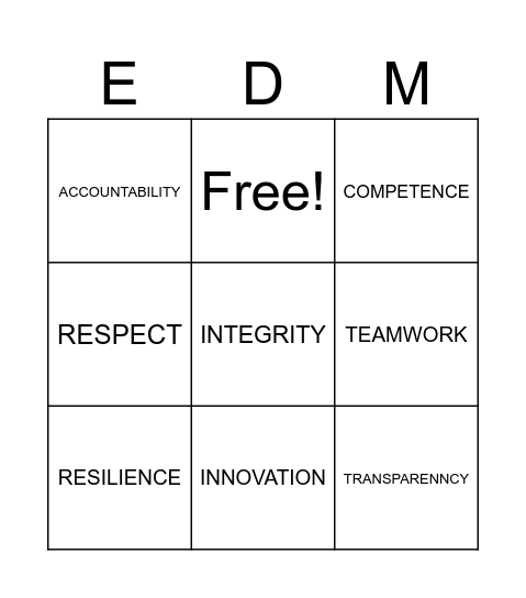 CORE VALUES Bingo Card