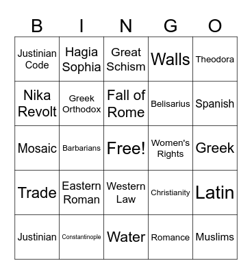 Byzantine Bingo Card