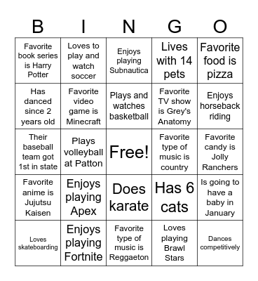 Class Bingo (per 8) Bingo Card