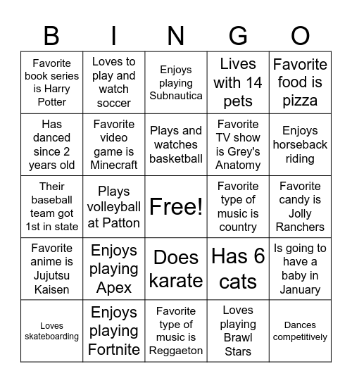 Class Bingo (per 8) Bingo Card