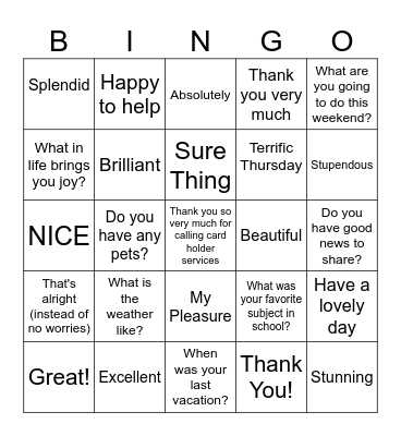 Sentiment BINGO Card