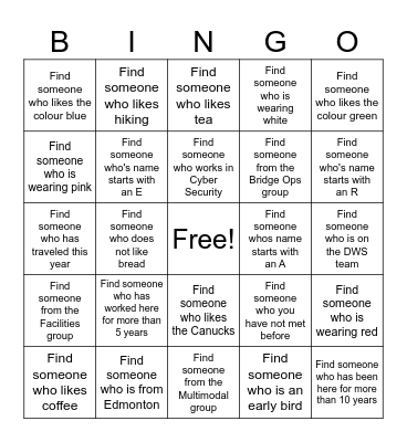 Team Event Bingo Card