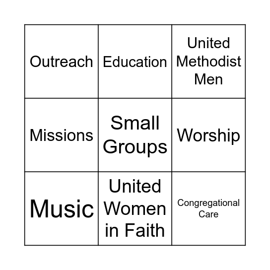 Ministry Fair Bingo Card