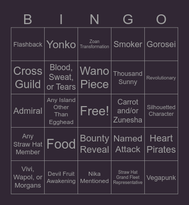 One Piece Chapter 1125 Bingo Card
