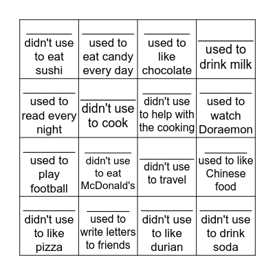 "Find Someone Who Used To" Bingo Card