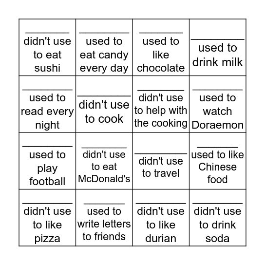 "Find Someone Who Used To" Bingo Card