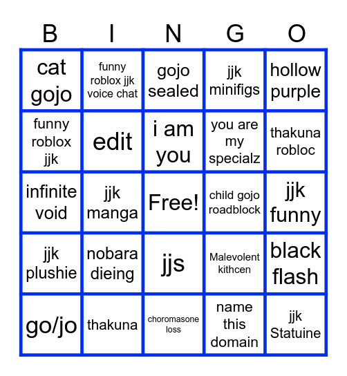 jjk yt shorts bingo card Bingo Card